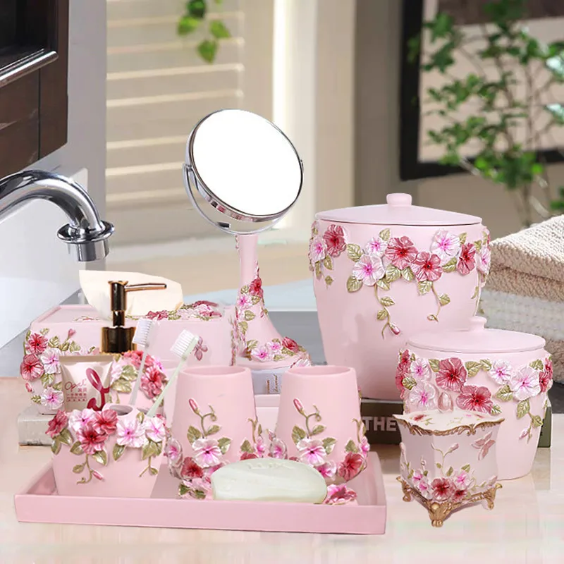 Wedding Bathroom Supply Kit - Fünfteiliges Badezimmer-Set, europäisches Waschzubehör-Set, Hochzeitsgeschenk-Tablett, Make-up-Spiegel,