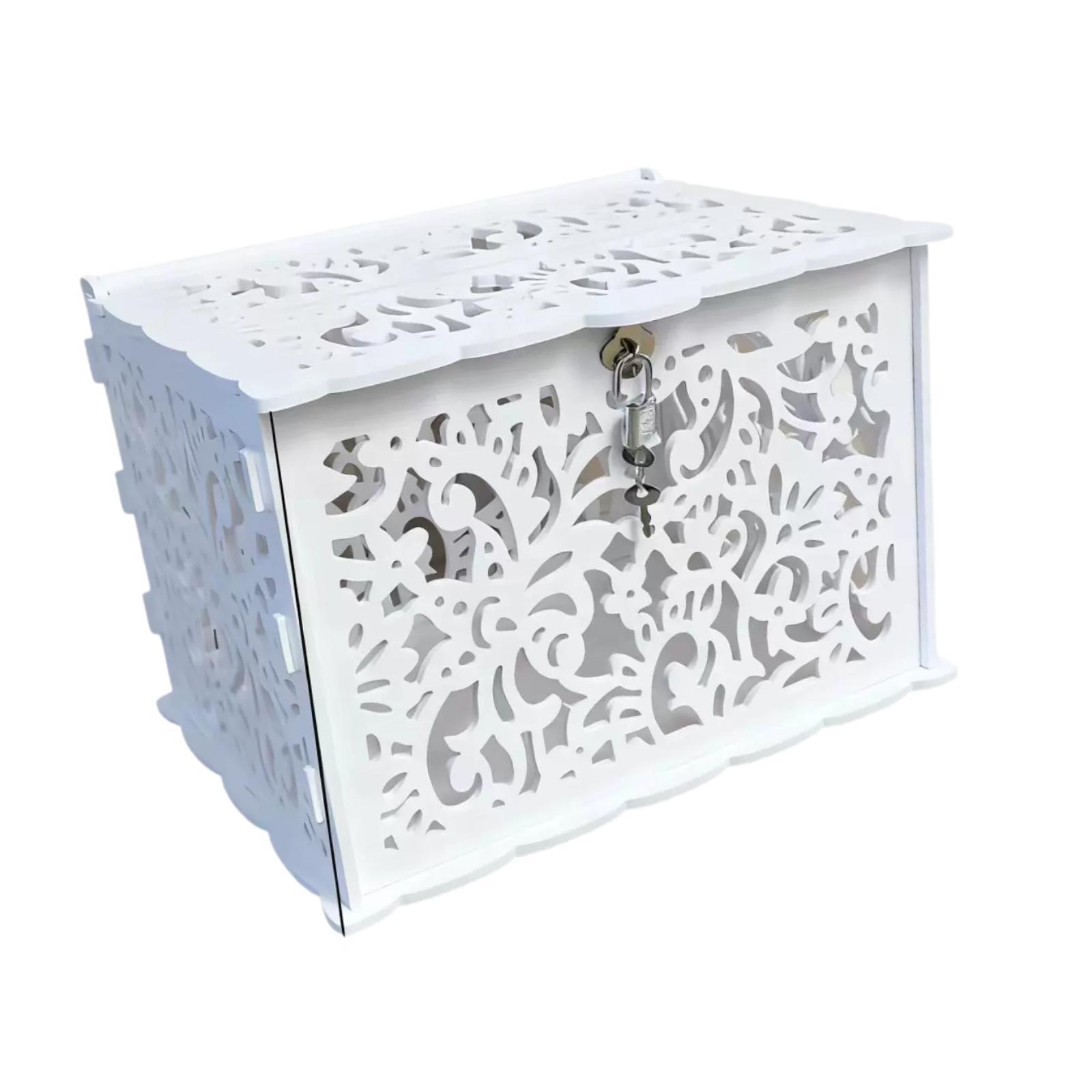 Wedding Card Box - Elegante Weiße Hochzeitskarten-Box mit Schloss Wiederverwendbarer