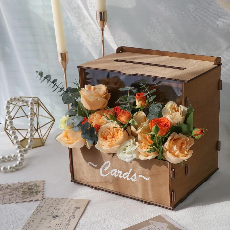 Wedding Card Box - DIY Holz-Hochzeitskarten-Box Aufbewahrungsorganizer für Hochzeitsbriefe Vintage-Umschlag