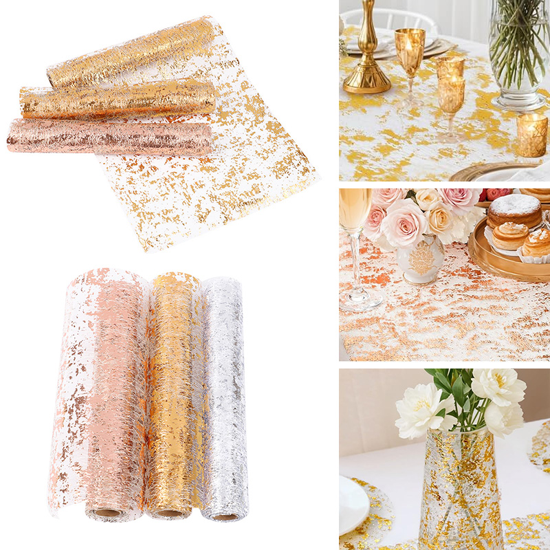 Table Runner Sequin - Metallic Gold Tischläufer Pailletten Glitzer Mesh