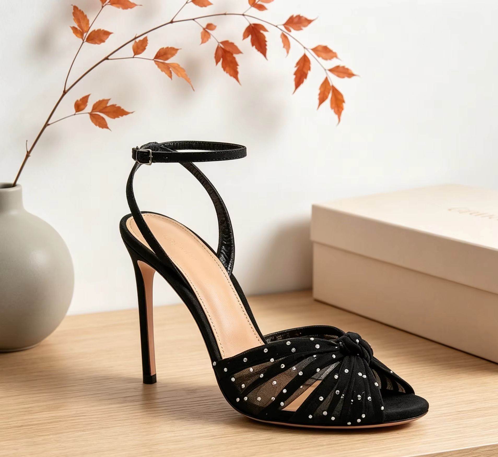 Wedding Super - Netz-Strass Geknotete Damen Stiletto High Heels