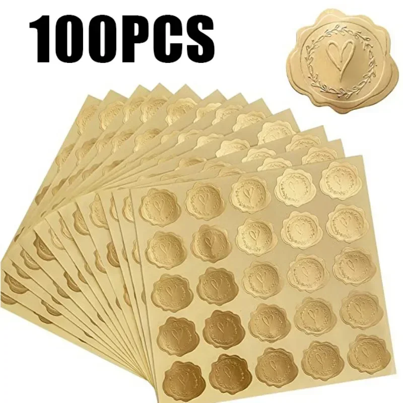 Wedding Envelopes - 25/100 Stücke Gold Geprägte Herz Aufkleber