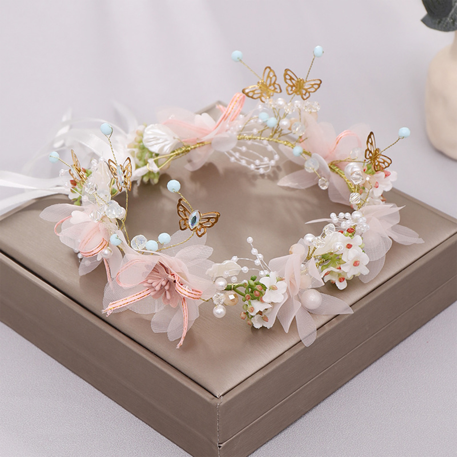 Wedding Supply List - Blumen-Haarband für Frauen und Mädchen, Braut-Schmetterlings-Blumenkrone,