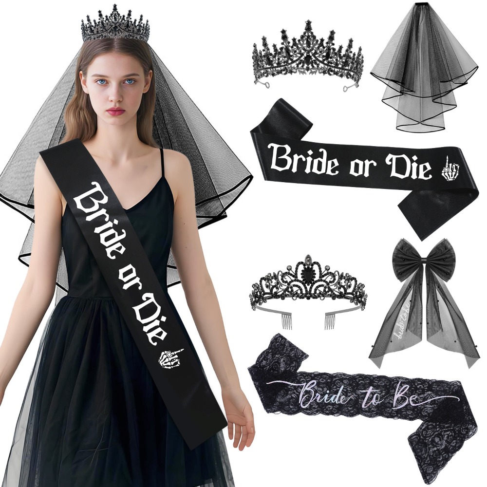 Bride Tribe Sash - 3 Stück Gothic Schwarz Bachelorette Zubehör
