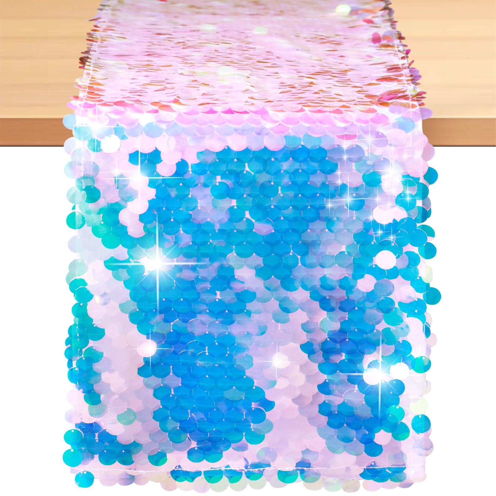 Table Runner Sequin - Meerjungfrau-Party-Tischläufer, Meerjungfrauenschwanz, Waage, Pailletten-Tischläufer, glitzernde holografische