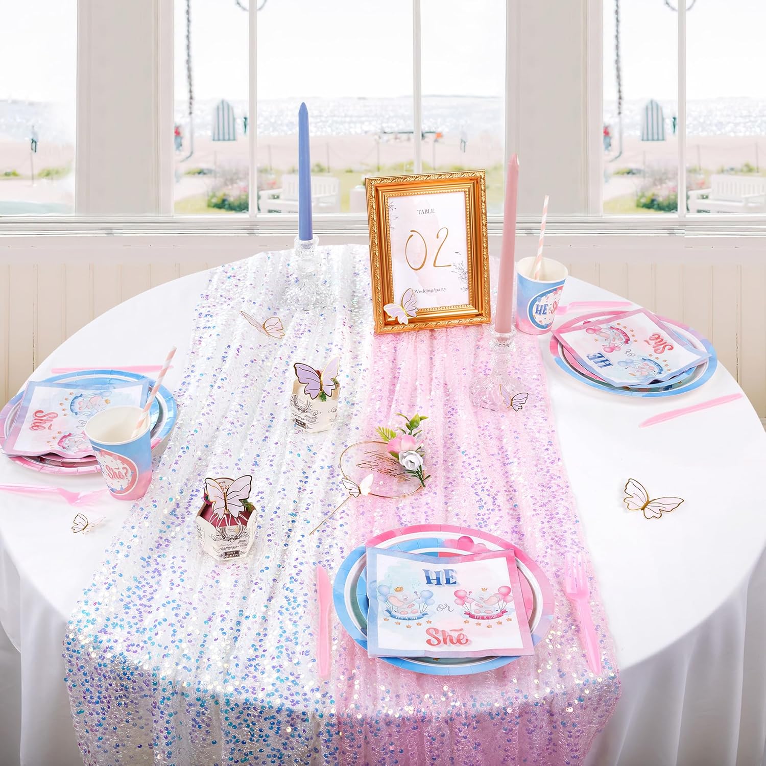 Table Runner Sequin - 4 Stück rosa schillernde Pailletten-Tischläufer für