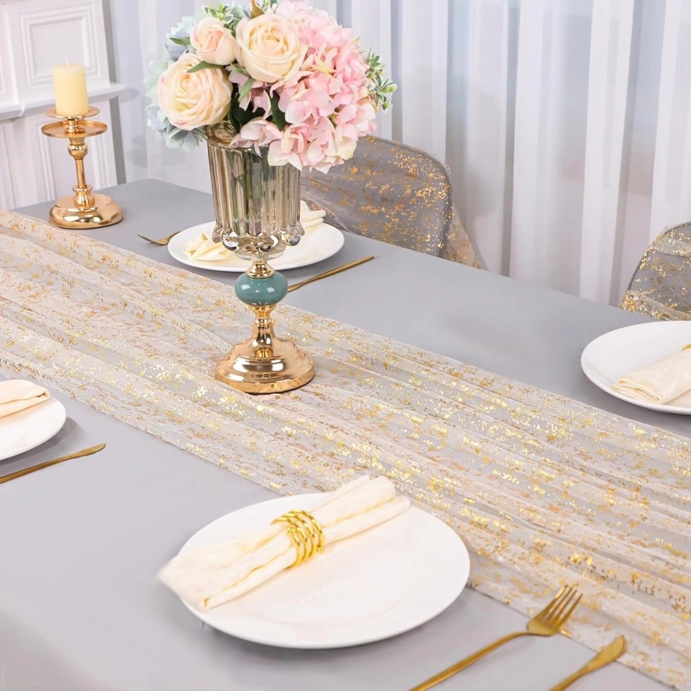 Table Runner Sequin - Goldener Pailletten-Glitzer Tischläufer mit Heißprägung, Eleganter