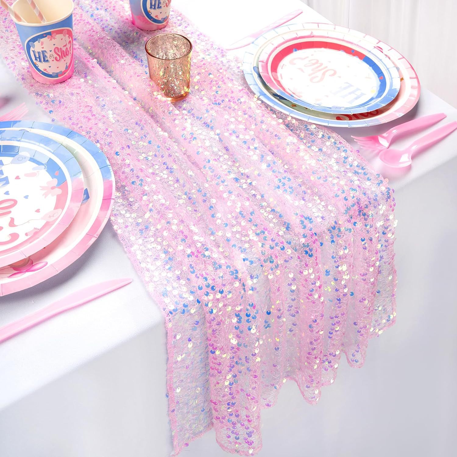 Table Runner Sequin - Glitzernder schillernder Pailletten-Tischläufer, weiche Hochzeits-Esstischdekoration für