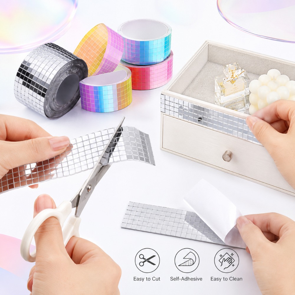 Wedding Bathroom Supply Kit - Mini Quadratische Spiegel-Mosaikfliesen Selbstklebende Echte Bastel-Sticker