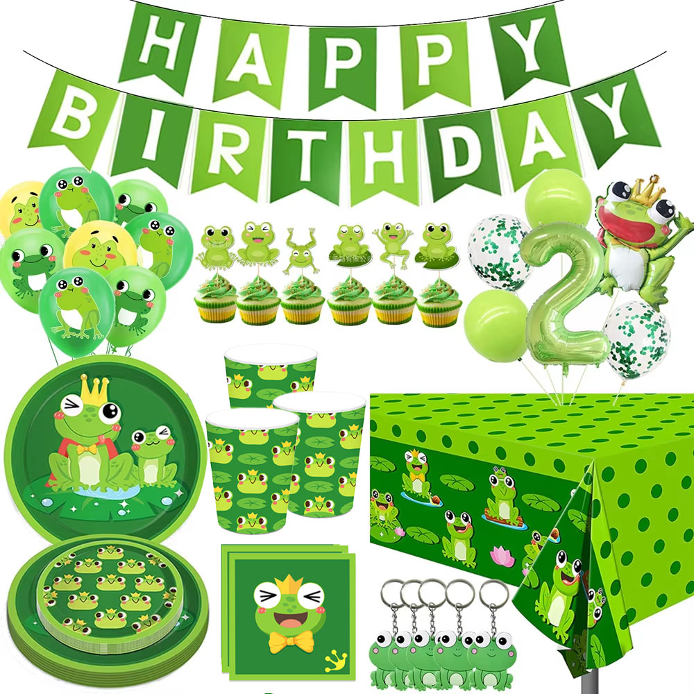 Confetti Balloon Set - Frosch-Geburtstagsparty-Dekorationen „Happy Birthady“-Banner, Luftballons, Einweggeschirr, Kuchendeckel,